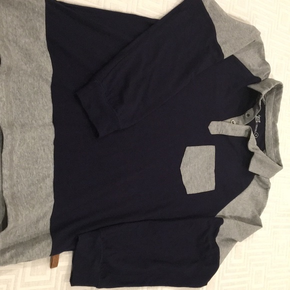 deux par deux Other - Boys long sleeve navy and gray polo shirt
